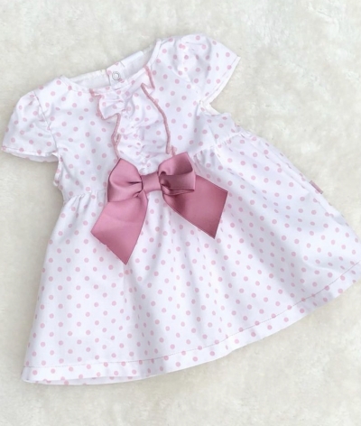 baby girls white pink polka dot summer dress bow