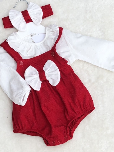 red christmas romper blouse headband bows 