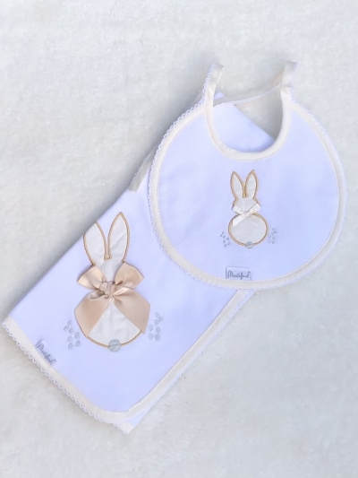martifanel unisex cream babies blanket bib applique bunny 