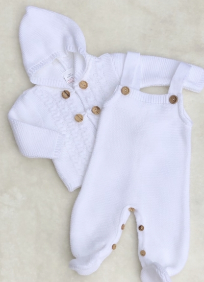 unisex babies knitted dungerees jacket white
