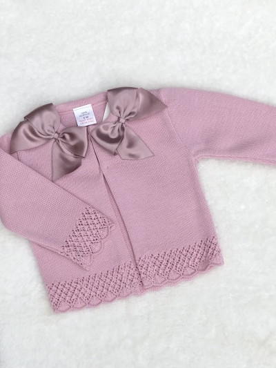 baby girls dusky pink cardigan with bows