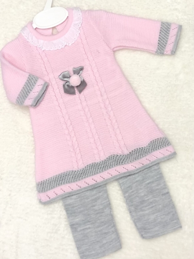 pink grey knitted aline dress leggings