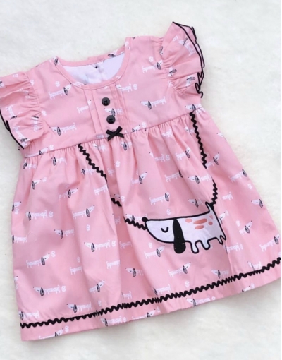baby girls coral pink dress with dog print