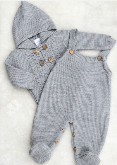 unisex babies grey knitted set coat romper