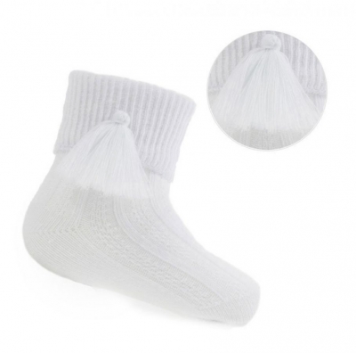 unisex babies white turn over ankle  socks  tassle