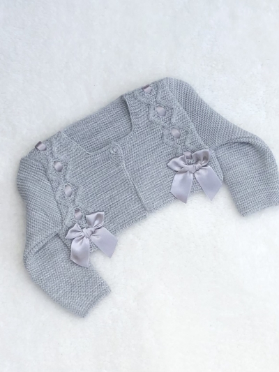 baby girls silver grey knitted bolero cardigan with bows