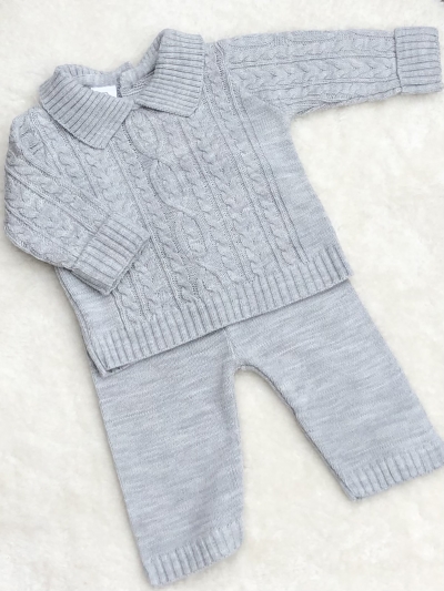 baby boys knitted loungewear jumper trousers grey