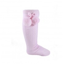 spanish knee high ribbed pom pom socks in pink 