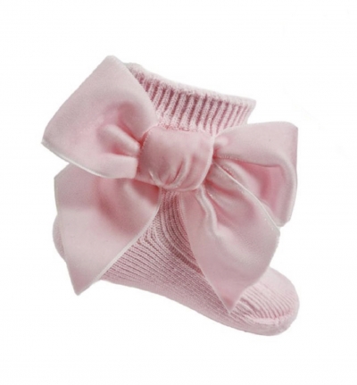 baby girls pink ribbed ankle socks velvet bow