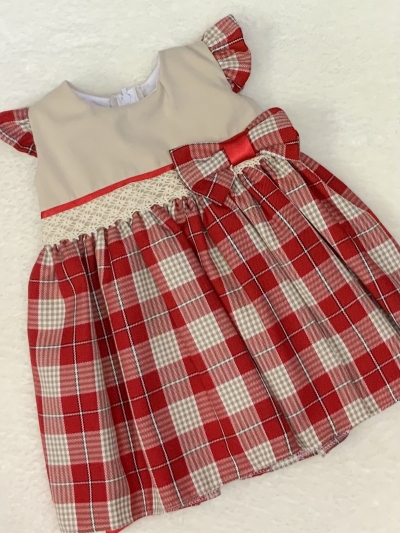 baby girls beige red tartan dress