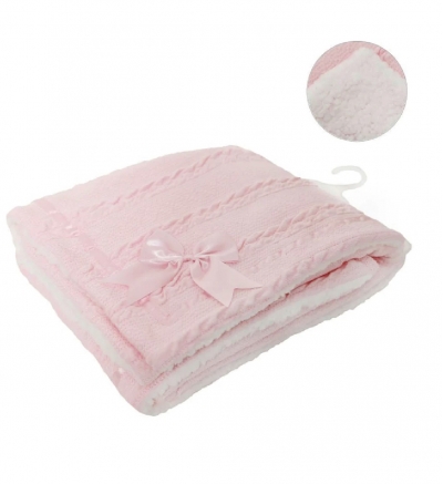 baby girls pink cable blanket with bow