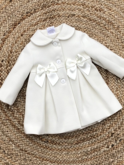 baby girls cream ivory petticoat duffle coat bows