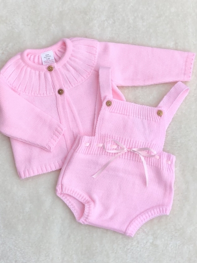baby girls pink knitted romper matching cardigan