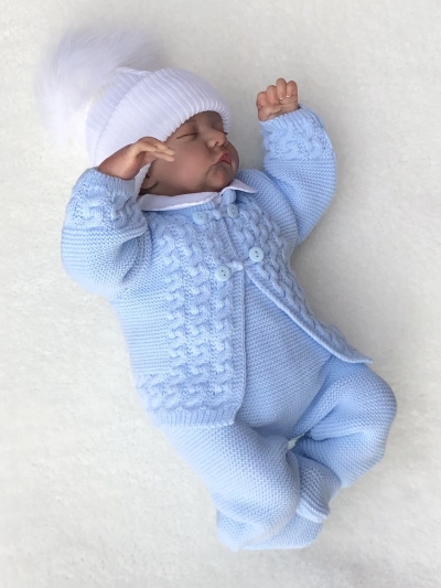 baby blue boys knitted outfit cardigan trousers leggings