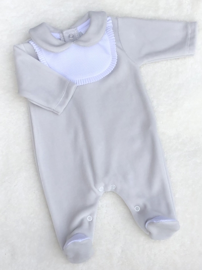 babies light grey all in one velour