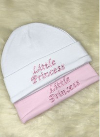 ‘little princess’ 2 pack baby girls cotton hats pink white