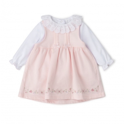 lovely girls pink dress white t-shirt embroidery
