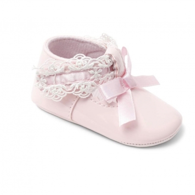 sevva baby girls pink patent lace bow shoes 