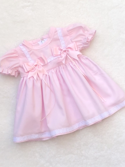 baby girls pink dress lace bows