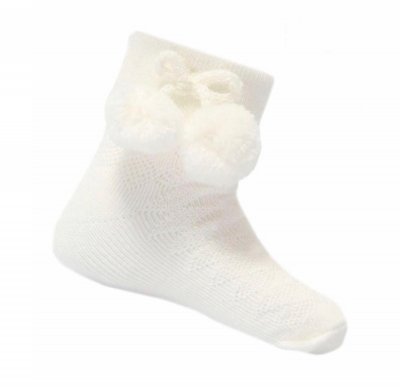 babies unisex ivory/cream ankle pom pom socks