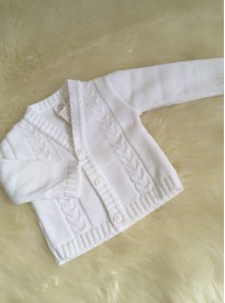 v-neck boys cable knit cardigan in white