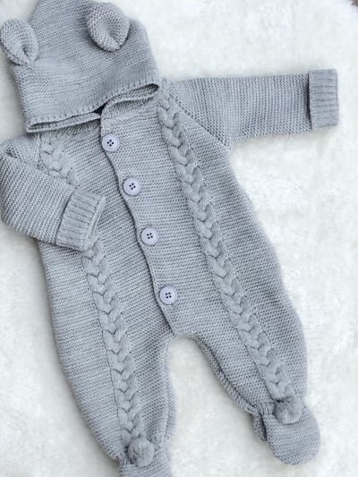 grey unisex cable knit all in one romper pram suit