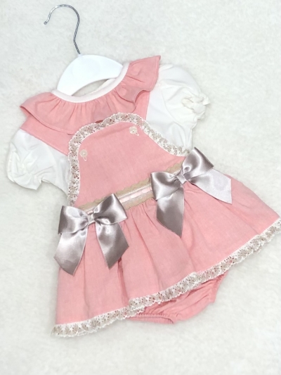 baby girls coral pink romper dungerees 