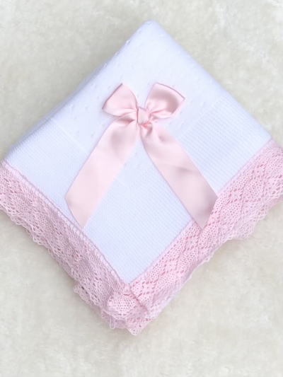 pink white large lace trim shawl blanket wrap