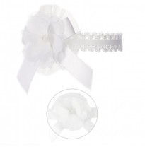 baby girls soft white lace headband with rosette bow
