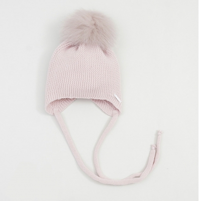 pangasa luxury pink faux fur knitted hat with tie
