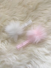 baby girls 2 pack faux fur pom pom headbands pink white 
