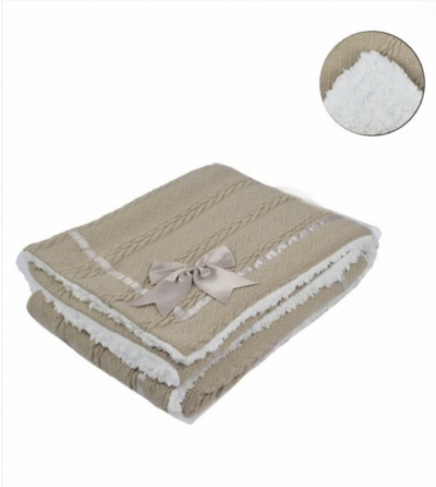 babies beige biscuit knitted blanket shawl with bow