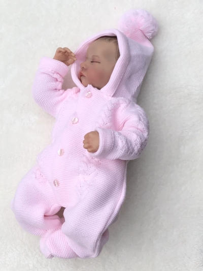 baby girls pink cable knitted romper pom pom hood