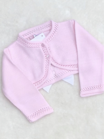 baby girls pink white bow knitted bolero card