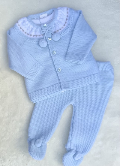 baby blue fair isle  knitted cardigan jumper trousers