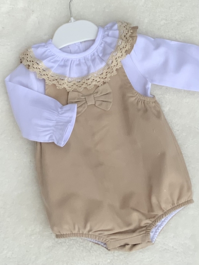 baby girls biscuit beige romper dungerees blouse