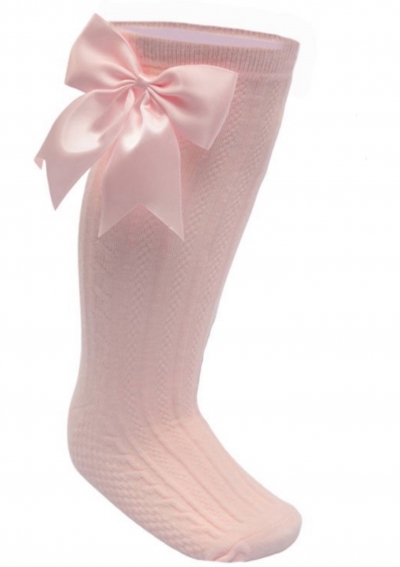 baby girls pink knee high socks satin bow
