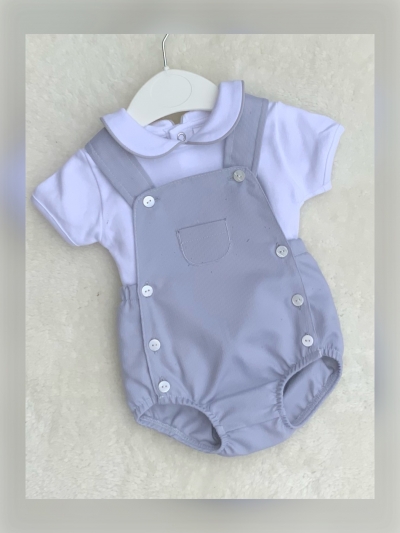 baby boys grey dungerees shorts  romper and t-shirt